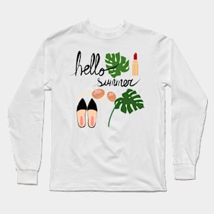 Hello Summer monstera leaf and accessories Long Sleeve T-Shirt